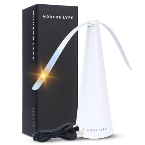 Modern LYFE Fly Fan for Tables - USB or AA Battery Powered - Fly Repellent for Outdoor Dining Or Food at Parties, Restaurants, Outdoor Table, Fly Swatter, Keep Flies Away (White (1 Pack))