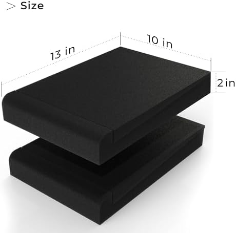 Audiosoul High-Density Studio Monitor Isolation Pads 10x13x2 inches for 6.5, 7 and 8 Inches Large Speakers - Pair of Base That Prevents Vibrations - Fits Most Stands