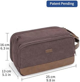 WANDF Toiletry Bag for Men Travel Toiletry Organizer Canvas and Leather Dopp Kit Water-Resistant Shaving Bag for Travel Accessories (Brown, Patent Pending)