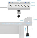 Desk Clamp Power Strip Tall, 40W Fast Charging Station,Desk Mount Desk Shelf with 6 Outlets 6USB Ports (2USB C), 10Ft Extension Cord Desk Accessories Home Office Essentials, Fit 2.48" Tabletop Edge
