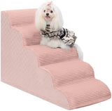 Dog Curved Stairs for High Beds 22" H, 5-Step Pet Stairs for Small Dogs with High Density Foam, Dog Slope Stairs with Durable Non-Slip Bottom Pink