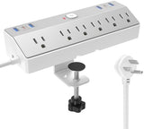 Desk Clamp Power Strip Tall, 40W Fast Charging Station,Desk Mount Desk Shelf with 6 Outlets 6USB Ports (2USB C), 10Ft Extension Cord Desk Accessories Home Office Essentials, Fit 2.48" Tabletop Edge