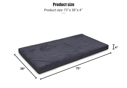 MIHIKK Waterproof Human Dog Bed Orthopedic Dog Beds for Crate with Removable Washable Cover Egg-Crate Foam Pet Pad Mat with Anti-Slip Bottom, 75x38 Inch, Grey