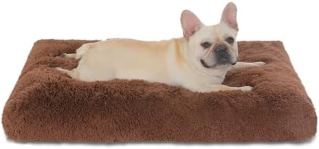 Bedfolks Waterproof Dog Crate Bed,Plush Dog Crate Pad with Removable Cover,Faux Fur Dog Bed for Medium Dogs,Fluffy Washable Dog Kennel Bed 29"x21",Solid Brown