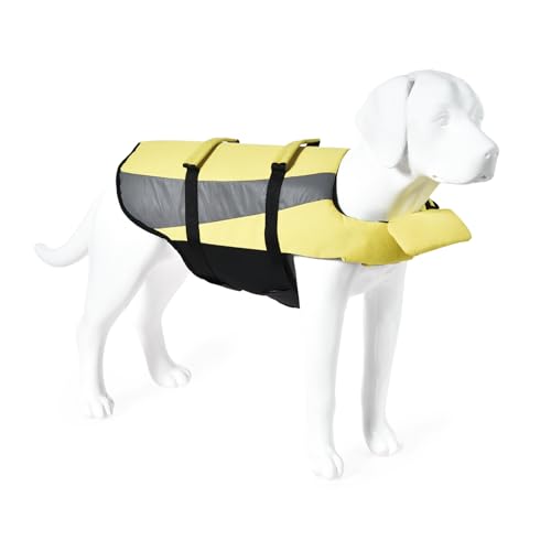 Amazon Basics Dog Adjustable Life Jacket with Reflective Stripes, Yellow, Large