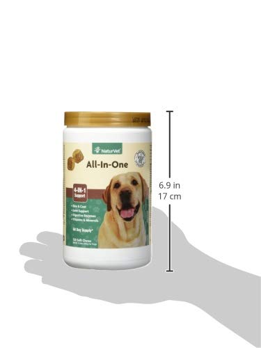 NaturVet All-in-One Dog Supplement - for Joint Support, Digestion, Skin, Coat Care – Dog Multivitamins with Minerals, Omega-3, 6, 9 – Wheat-Free Vitamins for Dogs – 120 Soft Chews