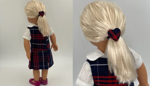 School Uniform Plaid Heart Shape Button Hair Ties/Set of 2/Girls & Women Hair Accessories/Pony tail Holder|AGD Accessories/Hair Bobbles (Plaid KW)