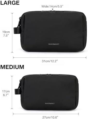 BAGSMART Toiletry Bag for Men, Travel Toiletry Organizer Dopp Kit Water-resistant Shaving Bag for Toiletries Accessories, Door Room Essentials, Black-medium