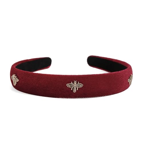 TERSE Burgundy Velvet Headband for Women White Pearl Head Band Cute Designer Headband Fashion Hair Accessories Vintage Women Holiday Headbands Elastic Hair Bands for Women's Hair