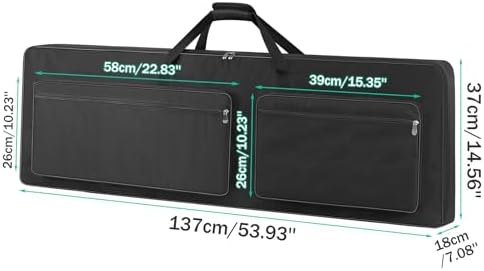 88-Key Keyboard Case – Full Padded Piano Gig Bag with Adjustable Shoulder Straps, 4 Storage Pockets for Accessories, 53.9" x 7.1" x 14.6" (Black)