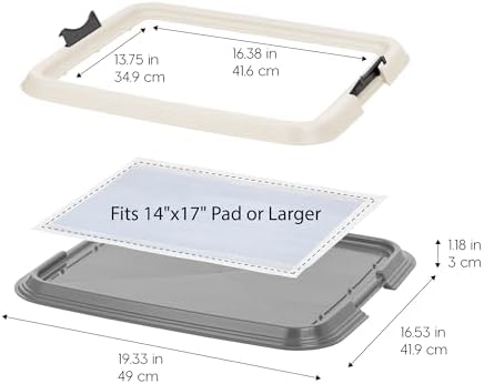 IRIS USA Pee Pad Holder, Small Puppy Pad Holder, Secured Latches, Non-Skid Rubber Feet, High Polish Finish for Easy Cleaning, Leak Protection Indoor Potty Tray, Fits 14"x17" Pad or Larger, Dark Gray