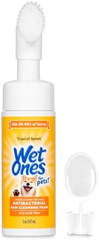Wet Ones for Pets Antibacterial Dog Paw Cleansing Foam with Built-in Paw Scrubber Brush, Tropical Splash Scent | Dog Paw Cleaner with Antibacterial Foam and Brush, 5 oz - 6 Pack