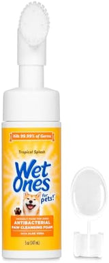 Wet Ones for Pets Antibacterial Dog Paw Cleansing Foam with Built-in Paw Scrubber Brush, Tropical Splash Scent | Dog Paw Cleaner with Antibacterial Foam and Brush, 5 oz - 6 Pack
