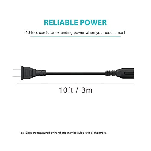 10Ft 2 Prong Power Cord Plug for Sony SRS-XP500 SRS-XP700 SRS-RA3000 XB72 GTK-XB60 XB90 XB5 XB7 MHC-V13 V71 Speaker, Samsung 24 32 40 43 48 49 50 55 60 65 75 inch TV Replacement Charger Charging Cable
