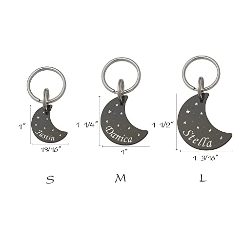 Anavia Starry Sky Theme Pet ID Tags in Half Moon & Star Shape, Personalized Dog Name Tag Cat Tag, Glossy Stainless Steel Gold Plated Black Rainbow Dog Collar Tag (Large, Moon Shape, Rainbow)