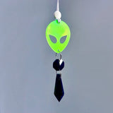 Glow In The Dark Alien Car Charm, Crystal Suncatcher, Auto Rear View Mirror Accessories, New Car Gift, Women Festival Rave Decor, Stoner (Crystal Color - Clear, Alien Style - Glitter)