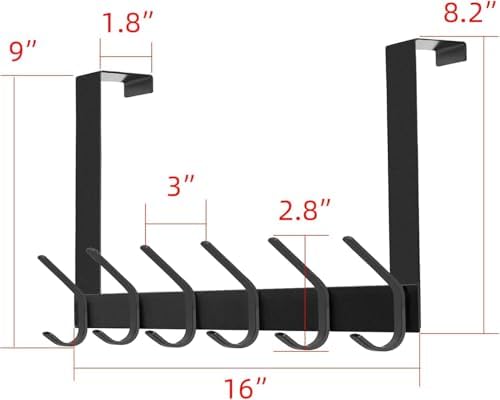 DOKU 2Pack Over The Door Hook, Heavy Duty Over Door Hanger Holder for Coat Robe Hat Clothe Towels Hanging, Bathroom Organizer Towel Rack 12 Hooks, Matte Black