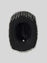 QWINEE Western Cowboy Hat Cowboy Hat with Rhinestone Tassel Decor Halloween Cow Fedora Hat Costume Accessories for Women Men Black one-size