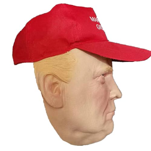 RIRIYEYE Halloween Masks for Adult, Donald Trump Mask with Hat, Donald Trump Costume Dress Up Props for Cosplay Party, Premium Latex Full Face Mask for Men Women