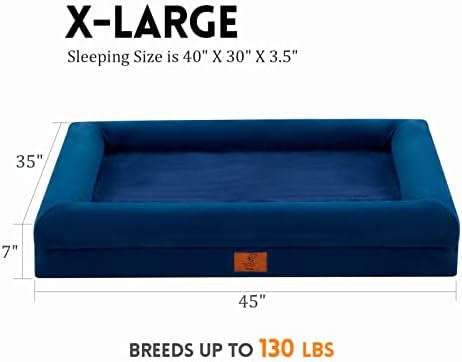Dog Bed for Extra Large Dogs, Orthopedic Washable Dog Bed with Removable Bolster, Waterproof Pet Bed with Nonskid Bottom, Blue