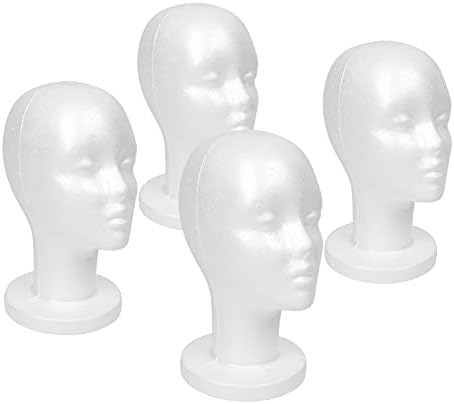 STUDIO LIMITED 11.4-Inch Styrofoam Mannequin Head (4 Pack) - White Foam Wig Stand for Wigs, Hats, Masks, Hairpieces, Arts, Crafts, DIY Projects, Salon Display, and Travel Use