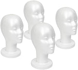 STUDIO LIMITED 11.4-Inch Styrofoam Mannequin Head (4 Pack) - White Foam Wig Stand for Wigs, Hats, Masks, Hairpieces, Arts, Crafts, DIY Projects, Salon Display, and Travel Use