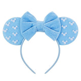 WOVOWOVO Mouse Ears Headbands for Women Blue Bow Pearl Hairbands Velvet Headband Hair Accessories