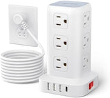 Surge Protector Power Strip 10 FT Cord, Power Strip Tower with 4 USB Ports (1USB C), Extension Cord with 12 AC Multiple Outlets, Home Office Supplies Desk Accessories, Dorm Room Essentials