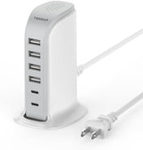 USB Charging Station for Multiple Devices, TESSAN USB C Charger Block for iphone13/14/15, Tablet, Earphone with 6 Ports Charging Tower for Home Office Travel Accessories