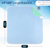 SIMPLI-MAGIC Washable Underpads, 34x 36 (Pack of 4) - Heavy Absorbency Reusable Bedwetting Incontinence Pads for Kids,Adults,Elderly,andPets - Waterproof Protective Pad for Bed,Couch,Sofa,Floor