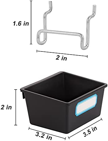 FRIMOONY 16 Pack Pegboard Bins with Hooks and Labels, for Organizing Accessories, Black