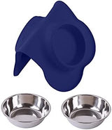 Hubulk Pet Dog Bowls 2 Stainless Steel Dog Bowl with No Spill Non-Skid Silicone Mat + Pet Food Scoop Water and Food Feeder Bowls for Feeding Small Medium Large Dogs Cats Puppies (Small, Navy Blue)