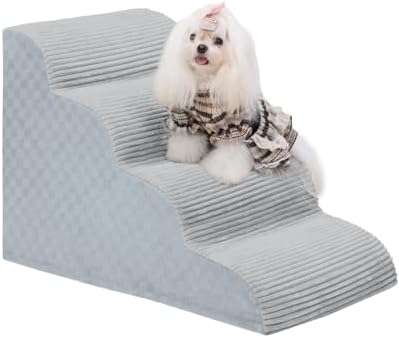 Dog Stairs Curved Ramp for Small Dogs 19.5" H, 4-Step Pet Stairs for Couch Bed with High Density Foam, Dog Slope Stairs with Durable Non-Slip Bottom Grey