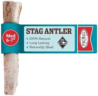 Primal Antlers for Dogs, Grade A Split Stag Antlers for Medium Canines 15-30 lb, Natural Chews for Aggressive Chewers, Naturally Shed, Long Lasting Dog Bones, 1 ct