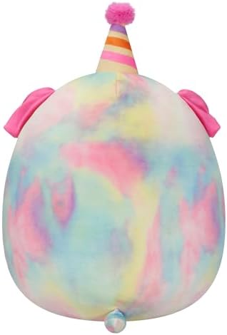 Squishmallows Original 12-Inch Delenne Rainbow Tie-Dye Dog with Party Hat - Official Jazwares Plush (Pack of 1)
