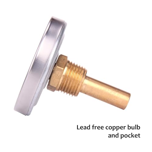 MEASUREMAN Hot Water Bi-Metal Thermometer, 2-1/2" Dial, 1-3/4" Lead-Free Brass Stem, Range 0-250 deg F/-20-120 deg C, 2% Accuracy, Adjustable, 1/2" NPT Back Mount（2 Pack）
