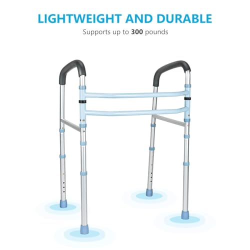 OasisSpace Stand Alone Toilet Safety Rail - Heavy Duty Medical Toilet Safety Frame for Elderly, Handicap and Disabled - Adjustable Bathroom Toilet Handrails Grab Bar, Fit Any Toilet