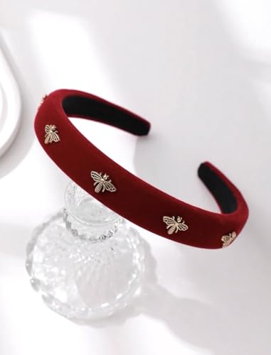 TERSE Burgundy Velvet Headband for Women White Pearl Head Band Cute Designer Headband Fashion Hair Accessories Vintage Women Holiday Headbands Elastic Hair Bands for Women's Hair