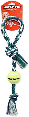 Mammoth Flossy Chews Color 3 Knot Tug with Tennis Ball Premium Cotton-Poly Tug Toy for Dogs Interactive Dog Tug Toy Rope Dog Toy with Tennis Ball for Small to Medium Dogs Medium 20" - Assorted Colors