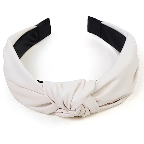 Leather Headbands for Women Knotted Fashion Women Headbands Creamy White Top Knot Headband for Girls Hairband for Women Hair Accessories
