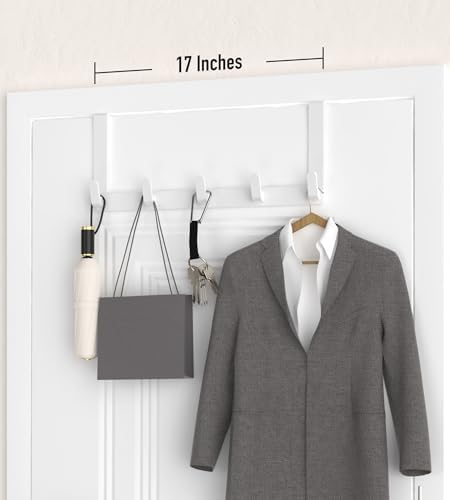 KitchLife Over The Door Hooks Hanger with Extended Arms for Easy Use by Women, Fits 1 3/4" Doors, L18U - Bathroom Accessories and Towel Rack Organization - 1 Pack, White
