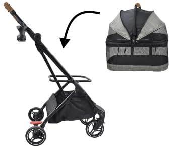 ROODO 2026 Upgraded Version 3-in-1 Dog Cat Stroller with Detachable Carrier Folding Lightweight Portable Travel Pet Gear All-Terrain Puppy Doggie Kitty Bunny Stroller for 35 lbs(Grey Lattice)