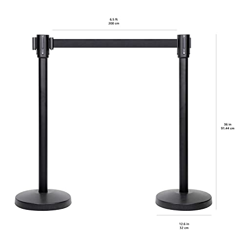 Amazon Basics Premium Crowd Control Stanchions with Easy Assembly, 6.5 foot Sturdy Retractable Belts - Pack of 2, Black