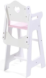 Badger Basket Wooden Doll High Chair with Feeding Tray, Bib, Personalization Kit, and Accessories - Fits 18-Inch Dolls, White with Pink Gingham Seat for Pretend Play