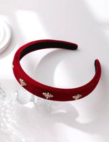 TERSE Burgundy Velvet Headband for Women White Pearl Head Band Cute Designer Headband Fashion Hair Accessories Vintage Women Holiday Headbands Elastic Hair Bands for Women's Hair