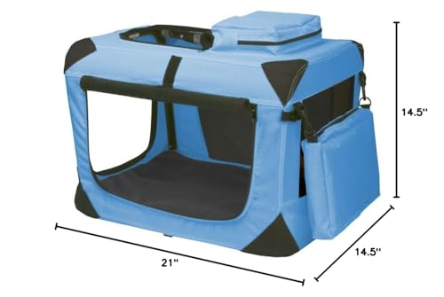 Pet Gear 3 Door Portable Soft Crate, Folds Compact for Travel in Seconds No Tools Required, Comes with Comfort Pad + Storage Bag, Ocean Blue, Extra Small