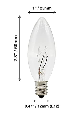 CREATIVE HOBBIES Replacement Light Bulbs for Electric Candle Lamps, Window Candles, & Chandeliers - 7 Watt Candelabra (E12), Clear, Steady Burning, 120v 7w Bulb - Pack of 12