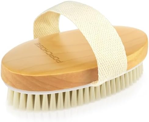 POPCHOSE Dry Brushing Body Brush, Dry Brush for Body, Natural Bristle Dry Skin Exfoliating Brush Body Scrub for Flawless Skin, Cellulite Reduction, Lymphatic Drainage and Blood Circulation Improvement