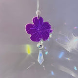 Hibiscus Hawaiian Flower Car Charm, Pink Crystal Suncatcher, Rearview Mirror Car Accessories, Cute Boho Interior Decor, New Car Gift For Her (Flower - Red, Crystal - Purple)