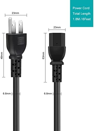 3D Printer Power Cord for Creality Ender/CR/Sermoon Series,18AWG Universal Replacement 3 Prong AC Power Cable,6 Ft(1.8 Meters)